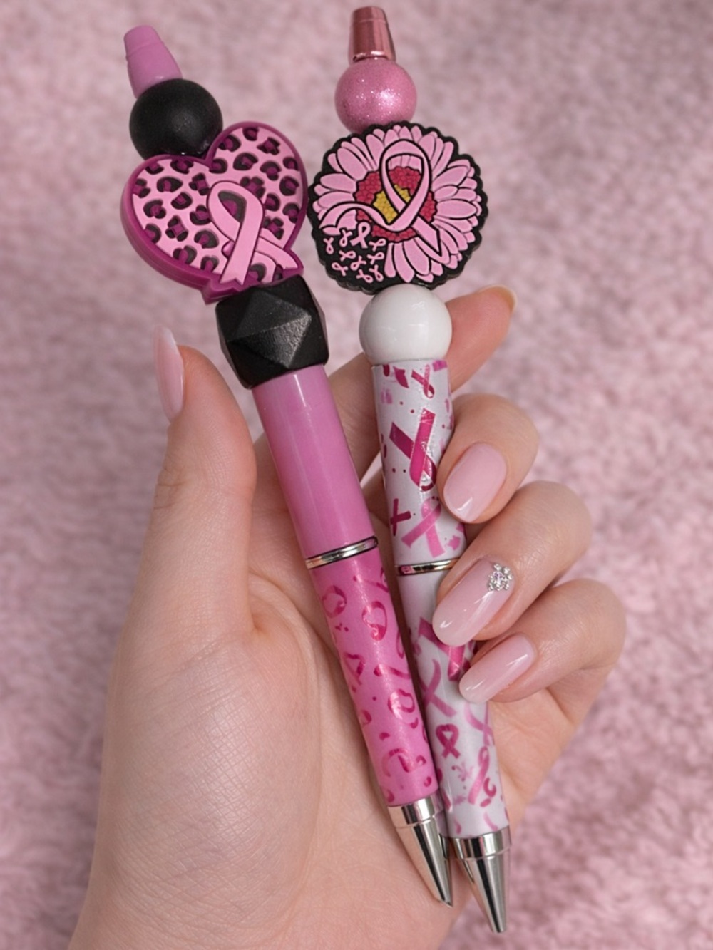 Breast Cancer Awareness Beaded Pens Set | Pink Ribbon Pens